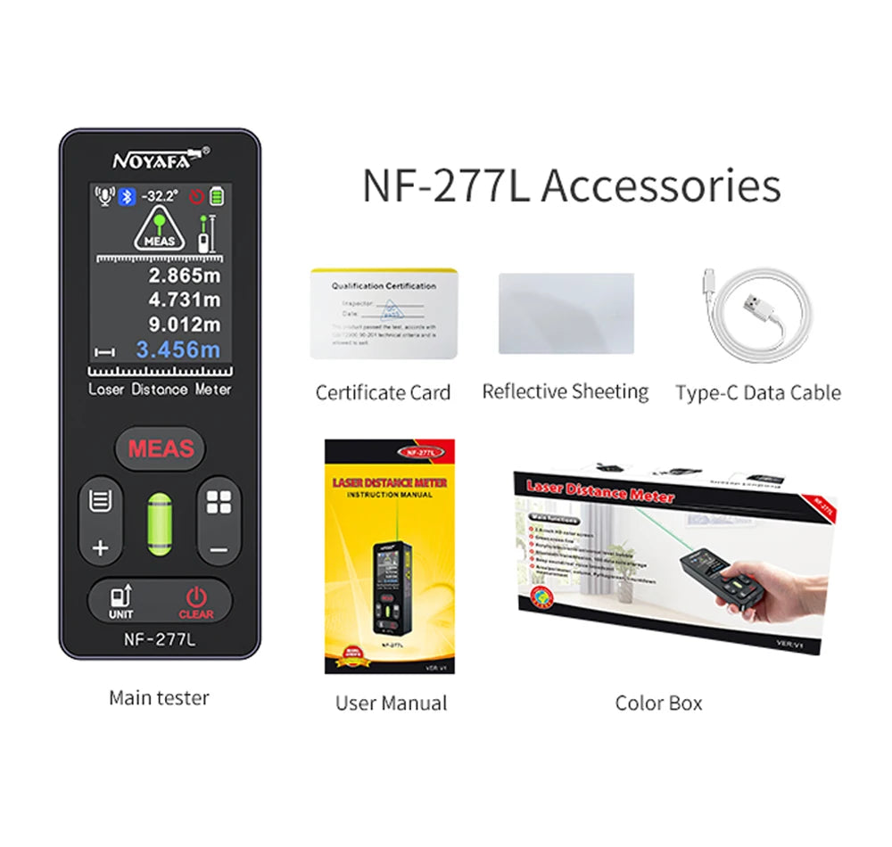 NOYAFA Green Light Laser Rangefinder High Accuracy Laser Distance Meter 60/100M Professional Laser Meter with Laser Crosshair