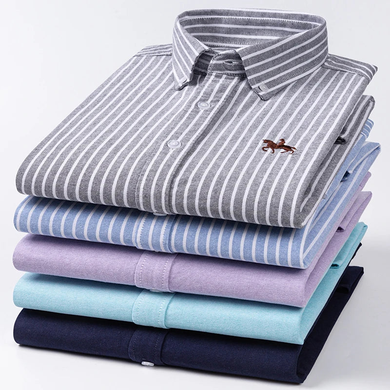 2023 100% Cotton Oxford Man Leisure Embroidered Horse Shirts Streetwear Oversized  Men Shirt Floral Long Sleeve Casual Plus Size