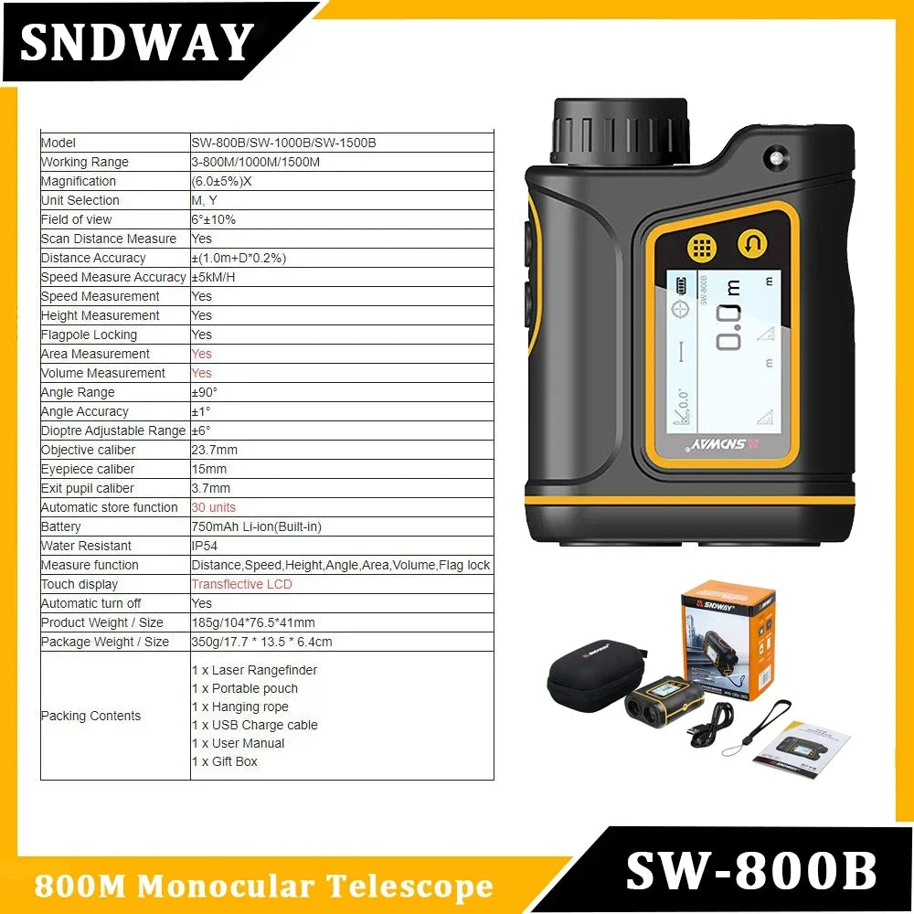 SNDWAY Golf Laser Distance Meter Rangefinder for Hunting 1000M 1500M 2000M Laser Telemeter Golf Camera Outdoor Telescope