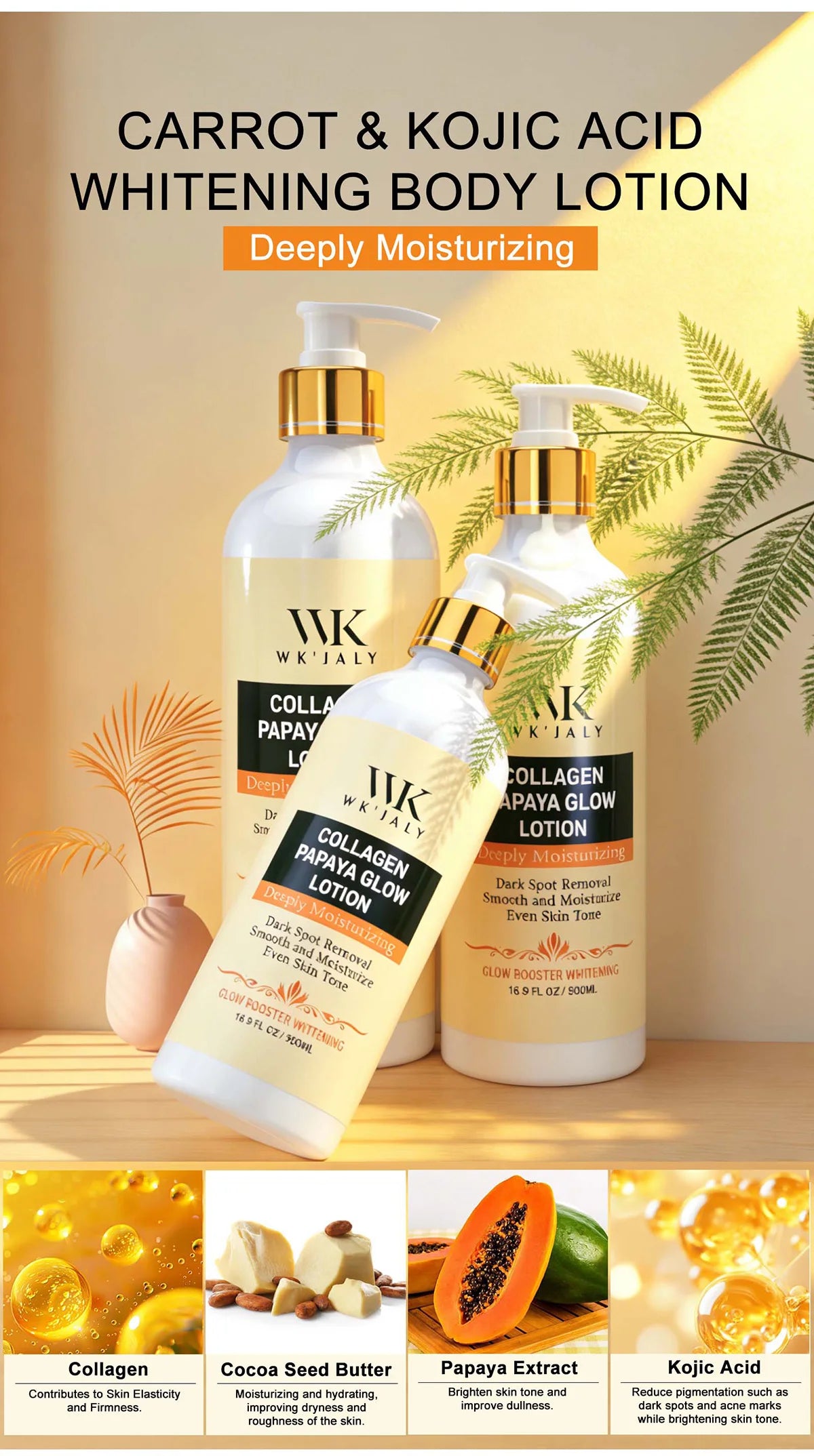 WK JALY Whitening Skin Care Set, Moisturize With Collagen, Glutathione, Natural Turmeric, Remove Acne, Dark Spot, Even Skin Tone