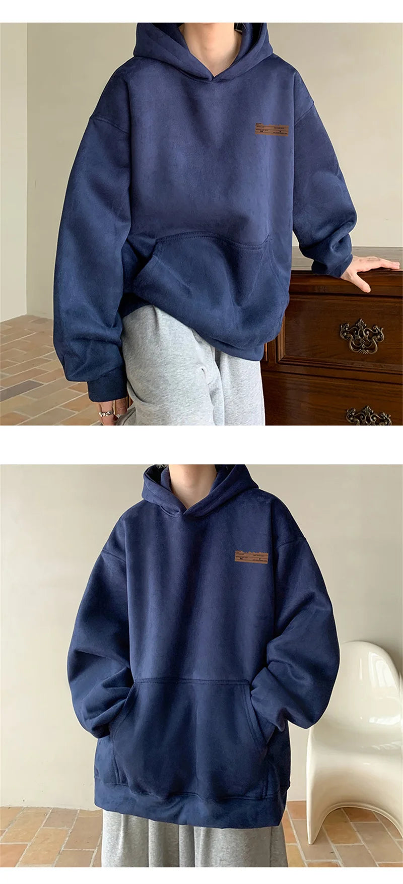 2026 New Suede Hooded Sweatshirts For Men Autumn Y2K Streetwear Printed Hoodies Hip Hop Fashion Retro Fleece Hoody Clothes