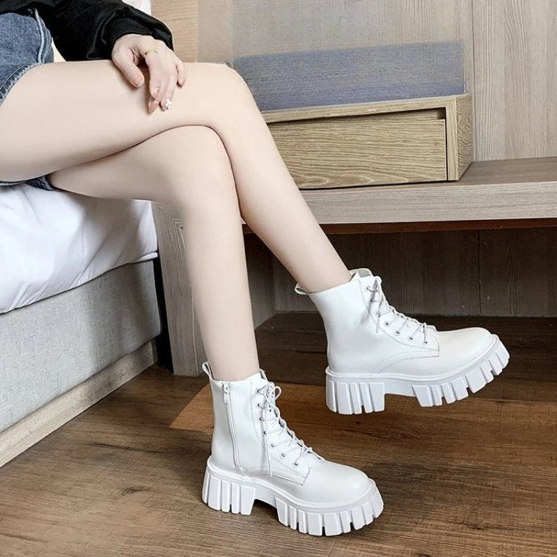 Women Boots High Quality Soft Leather Casual Boots Lace Up Ankle Boot Non Slip Platform Boots for Women Fashion Boot Botas Mujer