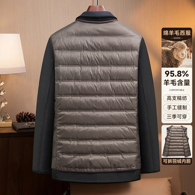 High-end, fashionable and stylish 96% wool" Casual and trendy thick wool suit with down detachable inner liner (90% down)