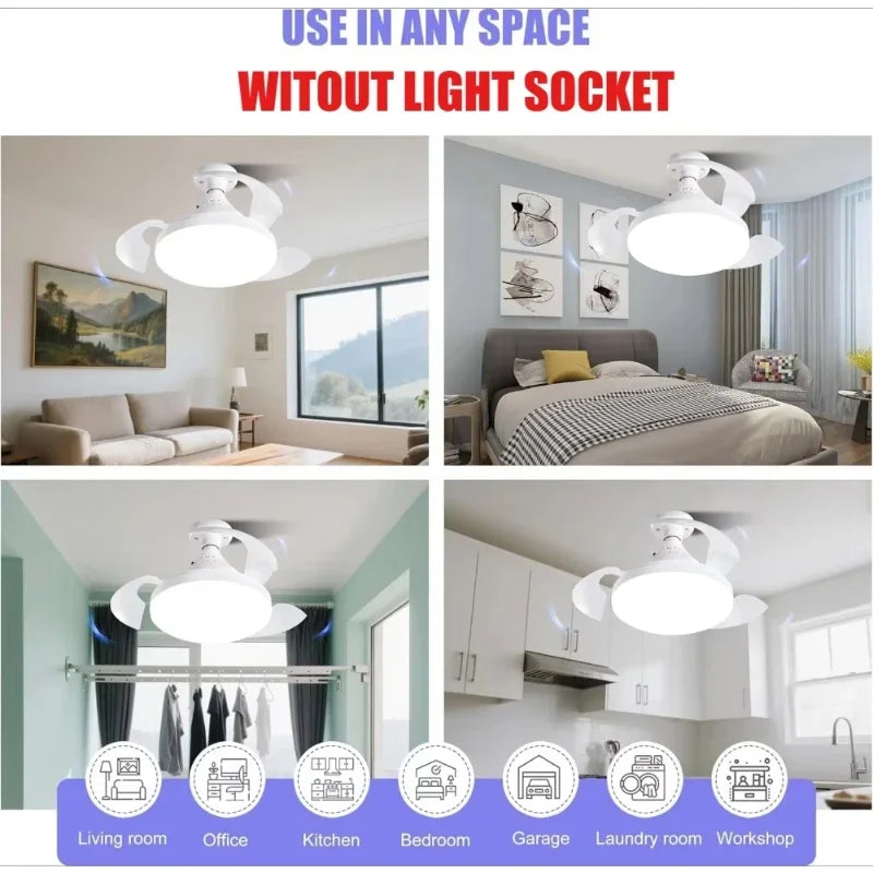 Ceiling Fan With Lighting And Remote Control, Hidden Retractable Blades, Quiet Fan Light, 3 Speeds And Dimmable,white