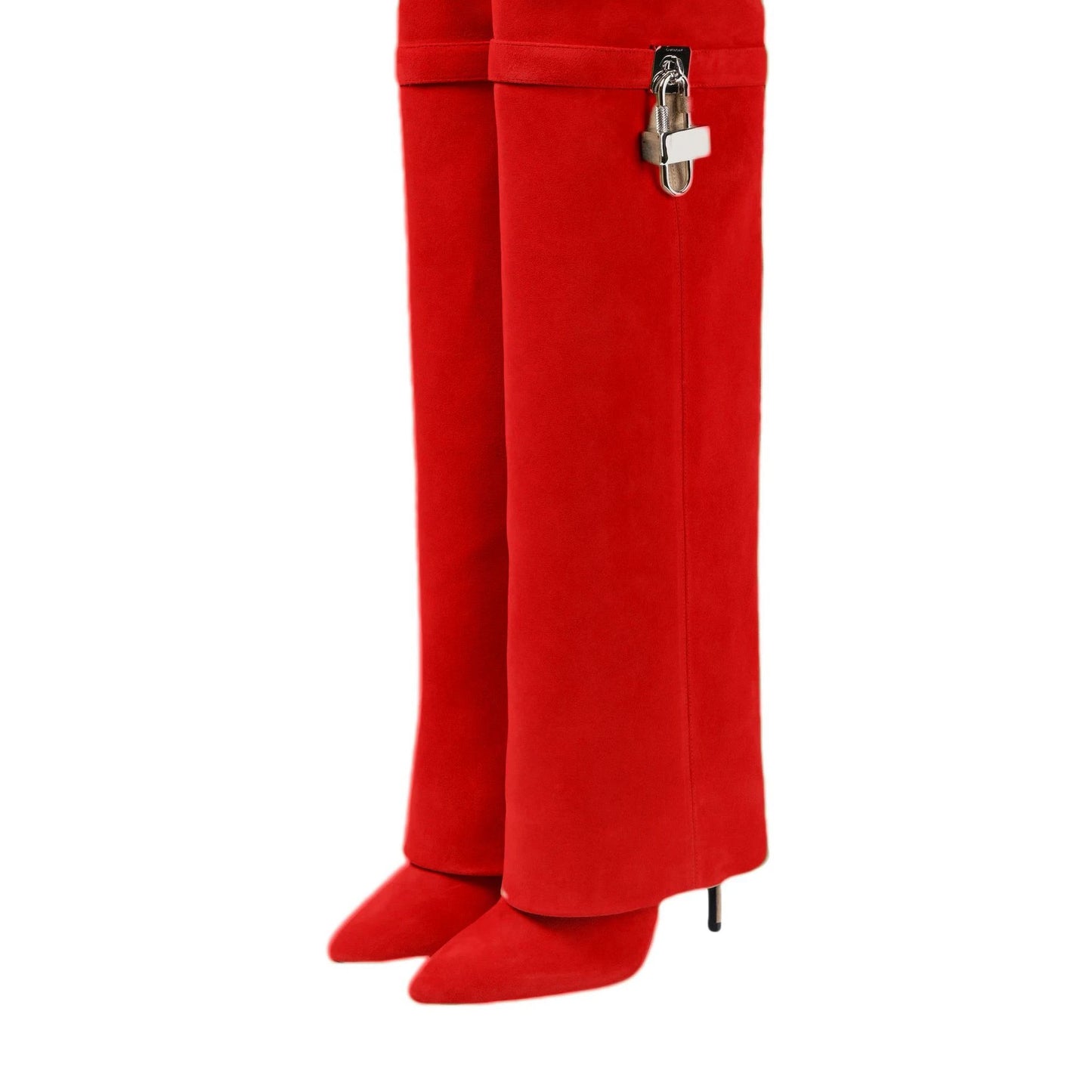 European and American women's fashionable large round toe over knee boots, slim high heels, shark button pants, long boots