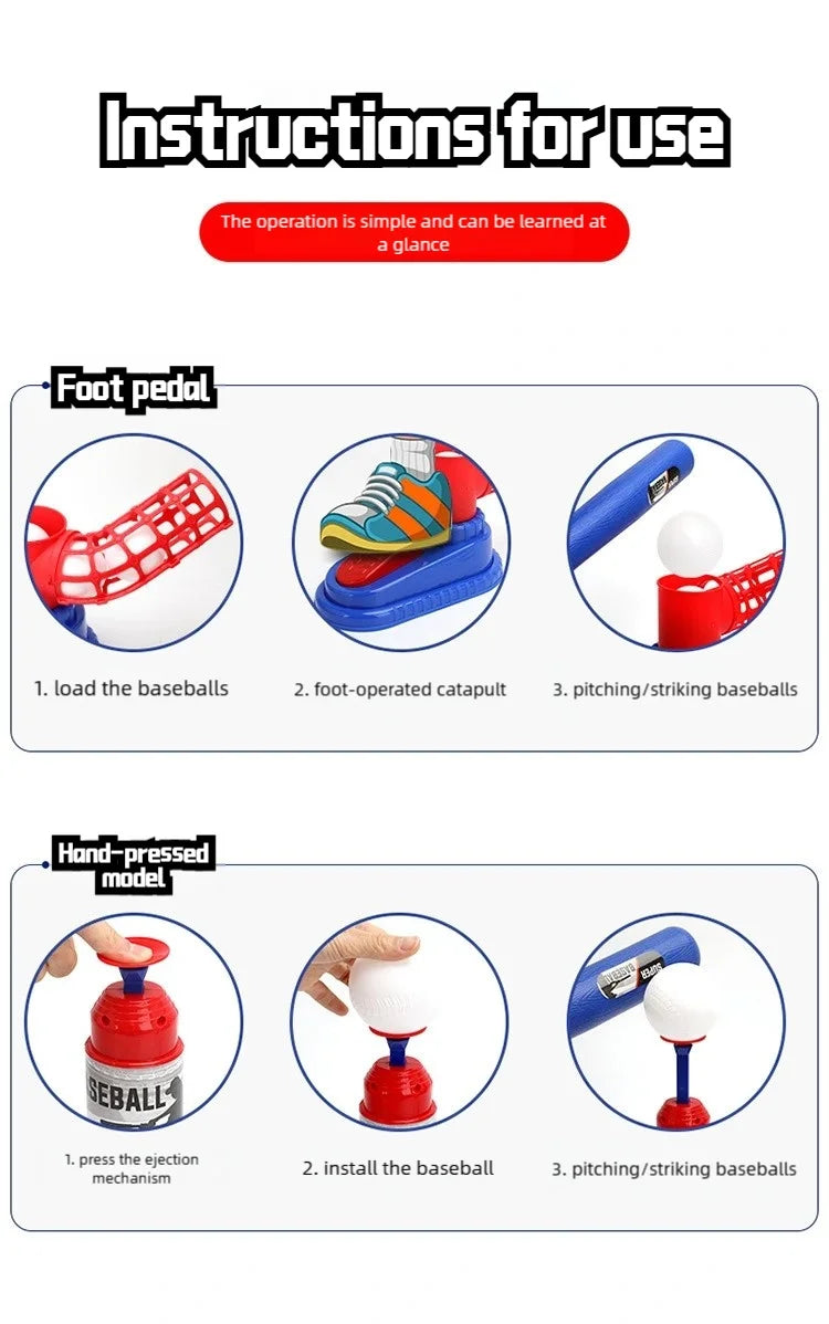 Hot-Selling Baseball Launcher Toy, 2-in-1 Foot-Operated/Manual Press Ball Pitching Machine, Interactive Baseball Training Game for Young Children, Outdoor Sports Toy, Indoor and Outdoor Interactive Sports Game for Kids, Kinde