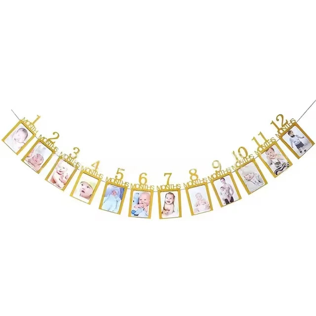 1st Birthday Baby Photo Banner Photo Frame Birthday Party Decoration Props Boys Girls 1st Birthday Party Decoration Photos
