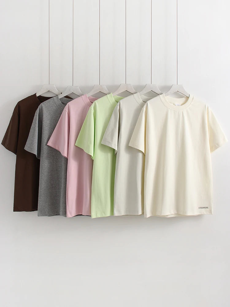 Summer Women T Shirts Oversized Cotton White Short Sleeve Baggy Tops For woman Summer Plain Loose Pink Tshirt Oversize Blue