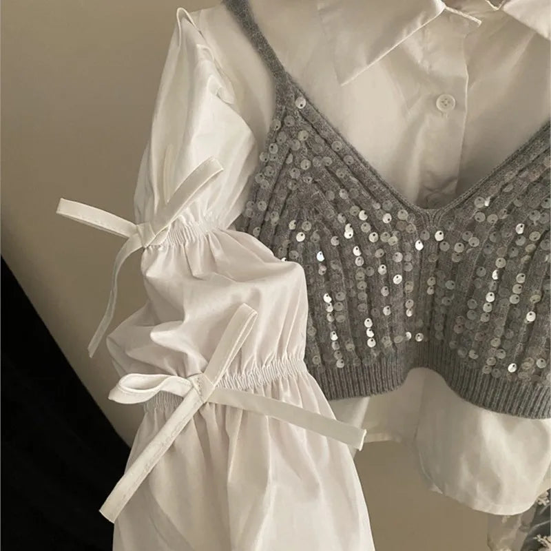 Fashion Baby Girl Ruffled Bow Shirt+Sequins Vest+Pant 3PCS Infant Toddler Child Clothes Set Spring Autumn Baby Clothes 1-12Y