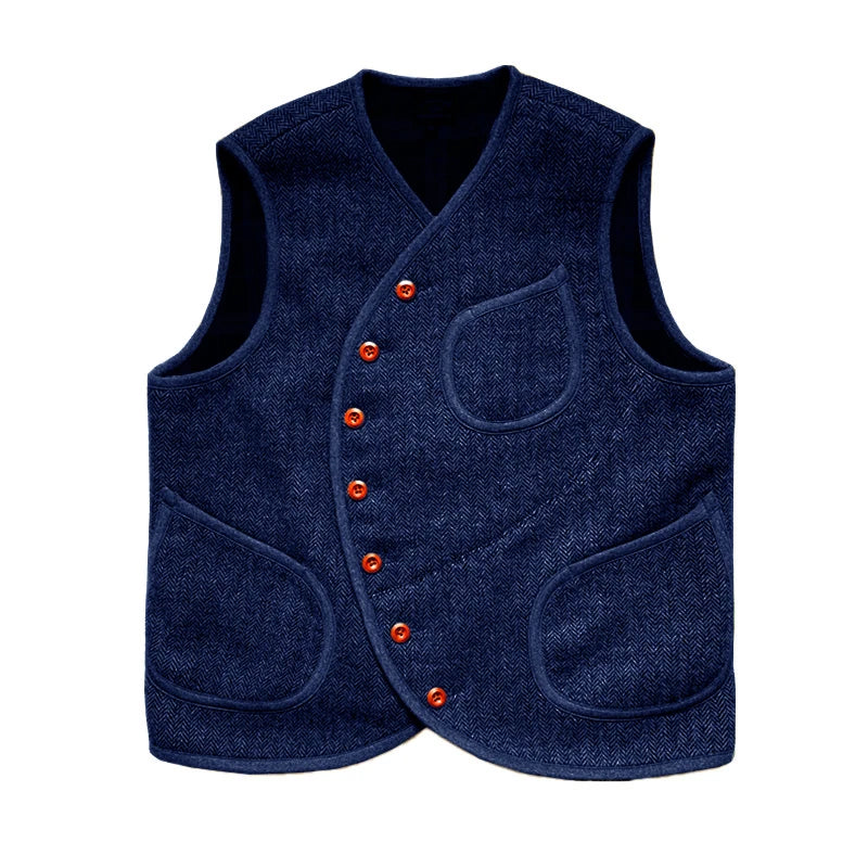 Men's Suit Vest Herringbone Wool Crew Neck Sleeveless Jacket Male Steampunk Waistcoat Vintage