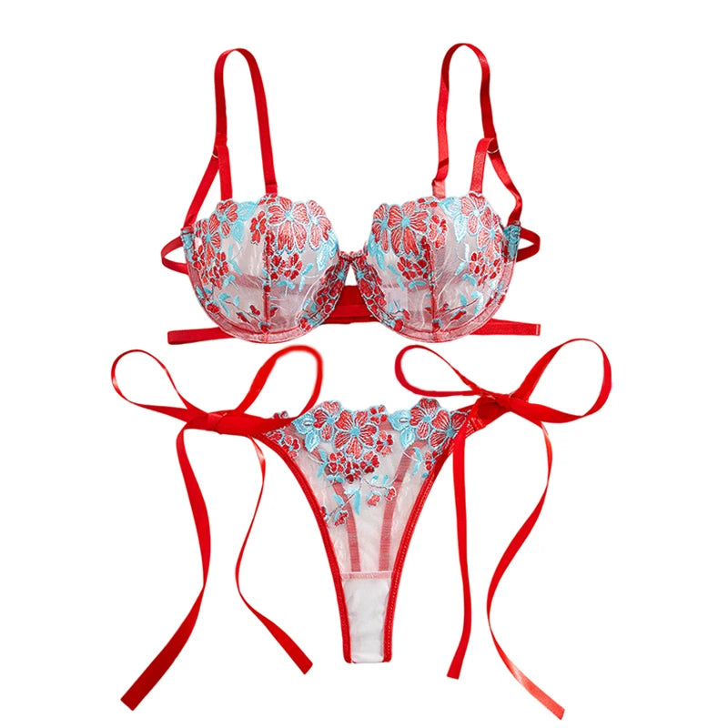 Lingerie Ultra Sexy Beautiful Female Underwear Tulle Fairy Exotic Sets Delicate Embroidery Bra and Panty Set Youth Sexy Lingerie