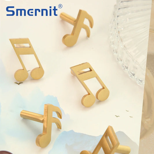 Musical Note Brass Furniture Handles and Knobs for Kitchen Cabinet Modern Dresser Door Handle Drawer Pulls