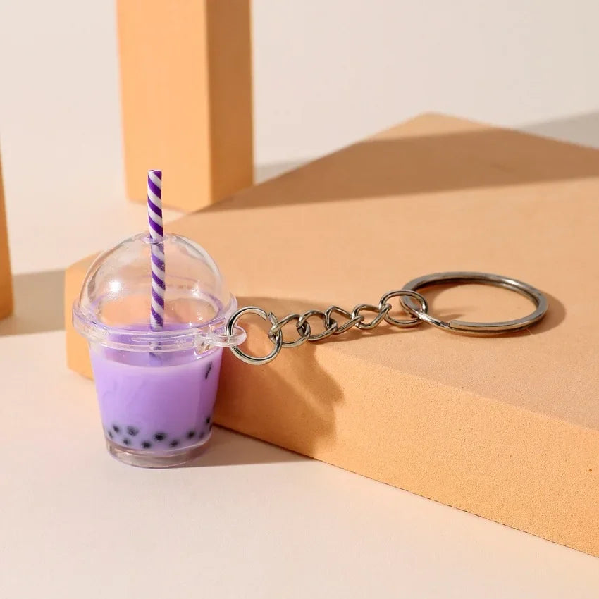 Pearl Milk Tea Cup Keychain Fruit Coffee Cups Shape Cartoon Simulation Pendant Keyring for Women Men Kids Gifts