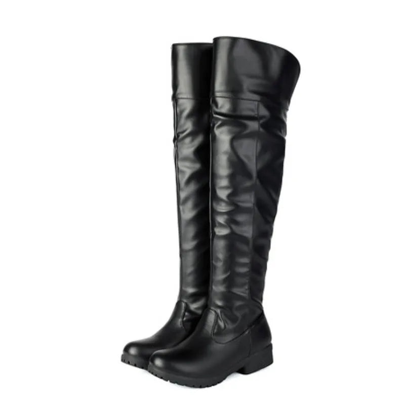 2026 Ladies Thigh High Footwear Round Toe Thick Heels 3cm Big Size 49 50 51 Casual Winter Knee High Bota