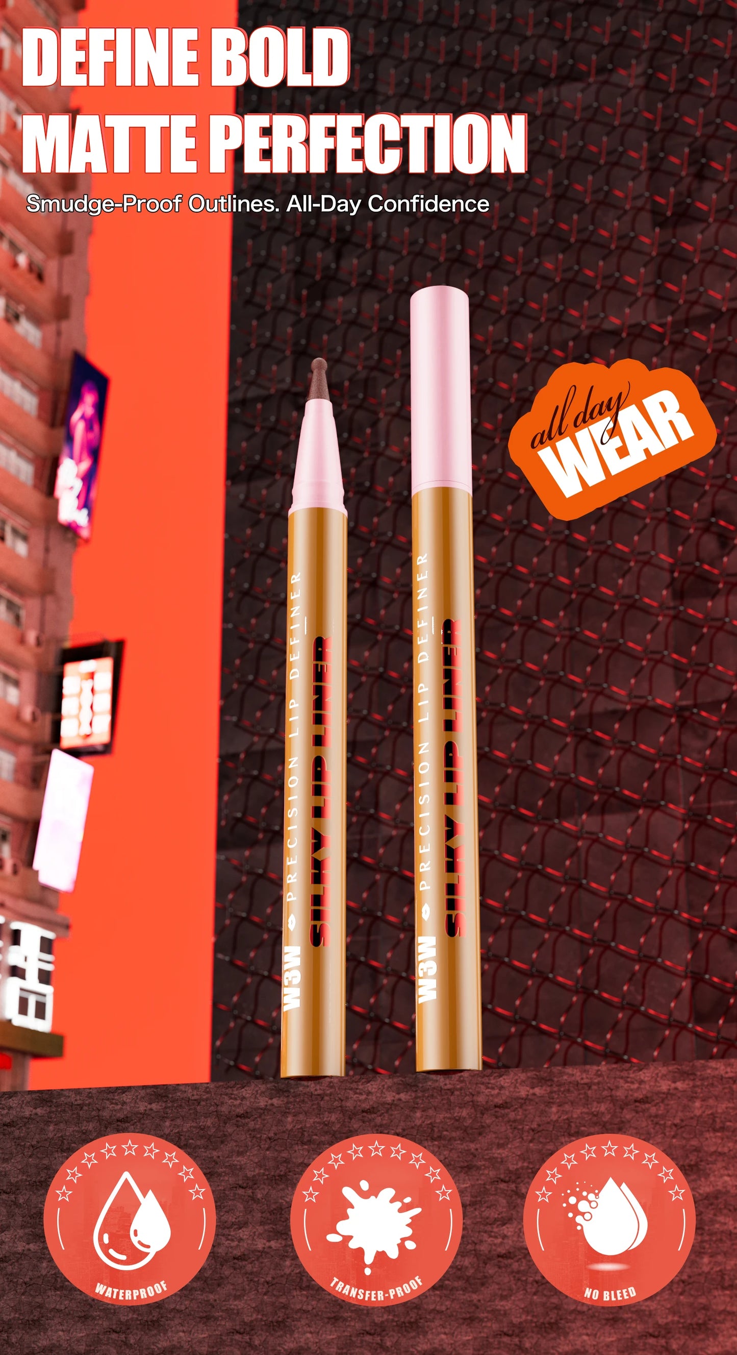 Waterproof Long Lasting Lip Liner Pencil, High Pigment Smooth Matte Lip Liner, Sweatproof Non-Fading Lip Contour Makeup
