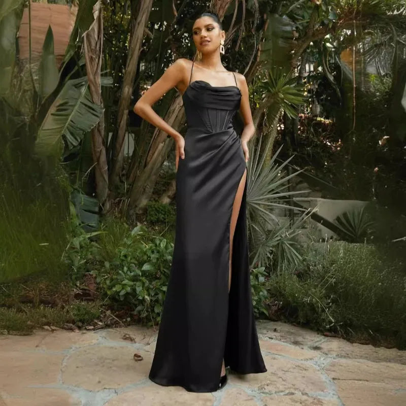 Dress Satin Cowl Front Lace Up Corset Dress Evening Dresses for Day and Night Party Elegant Women Red Maxi Bodycon Sexy
