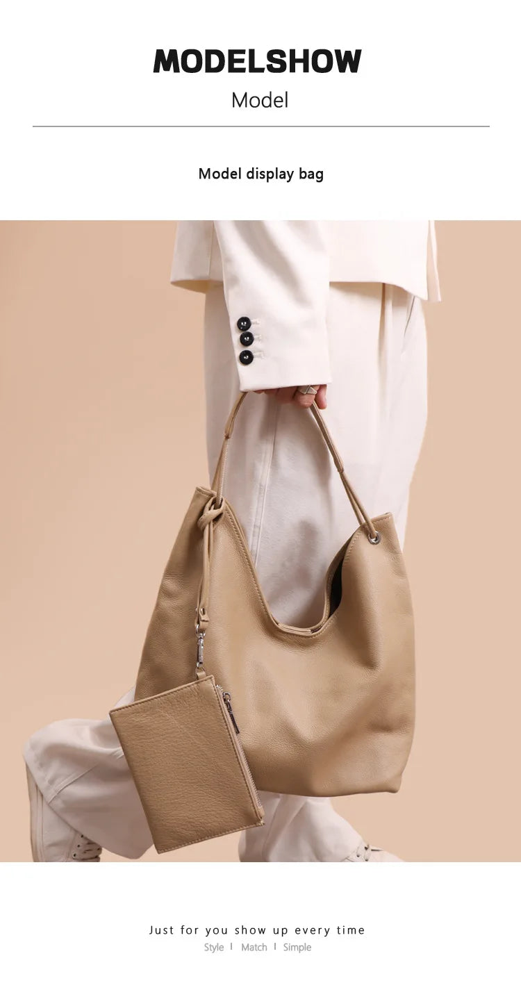Ladies Handbag Female Bucket Bag Women Shoulder Bag Travel Bag Split Leather Bucket Bag Large Soft Leather Casual Tote
