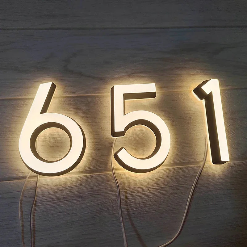 Custom LED House Number Outdoor Waterproof 3D Acrylic Illuminated House Sign Modern Residential Door Plates Lighted House Number