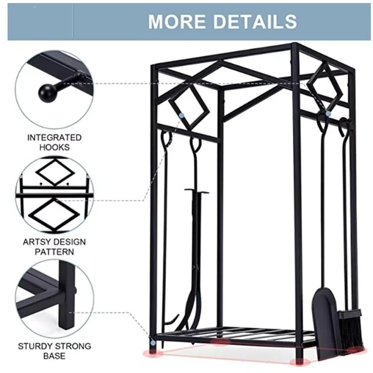 Metal Iron Firewood Rack Fireplace Utensils Furniture Hardware Metal Storage Rack Set for Firewood Storage