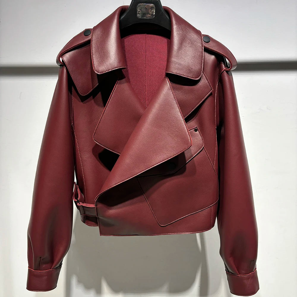 YOLOAgain Oversized Real Leather Jacket Women Sheepskin Coat