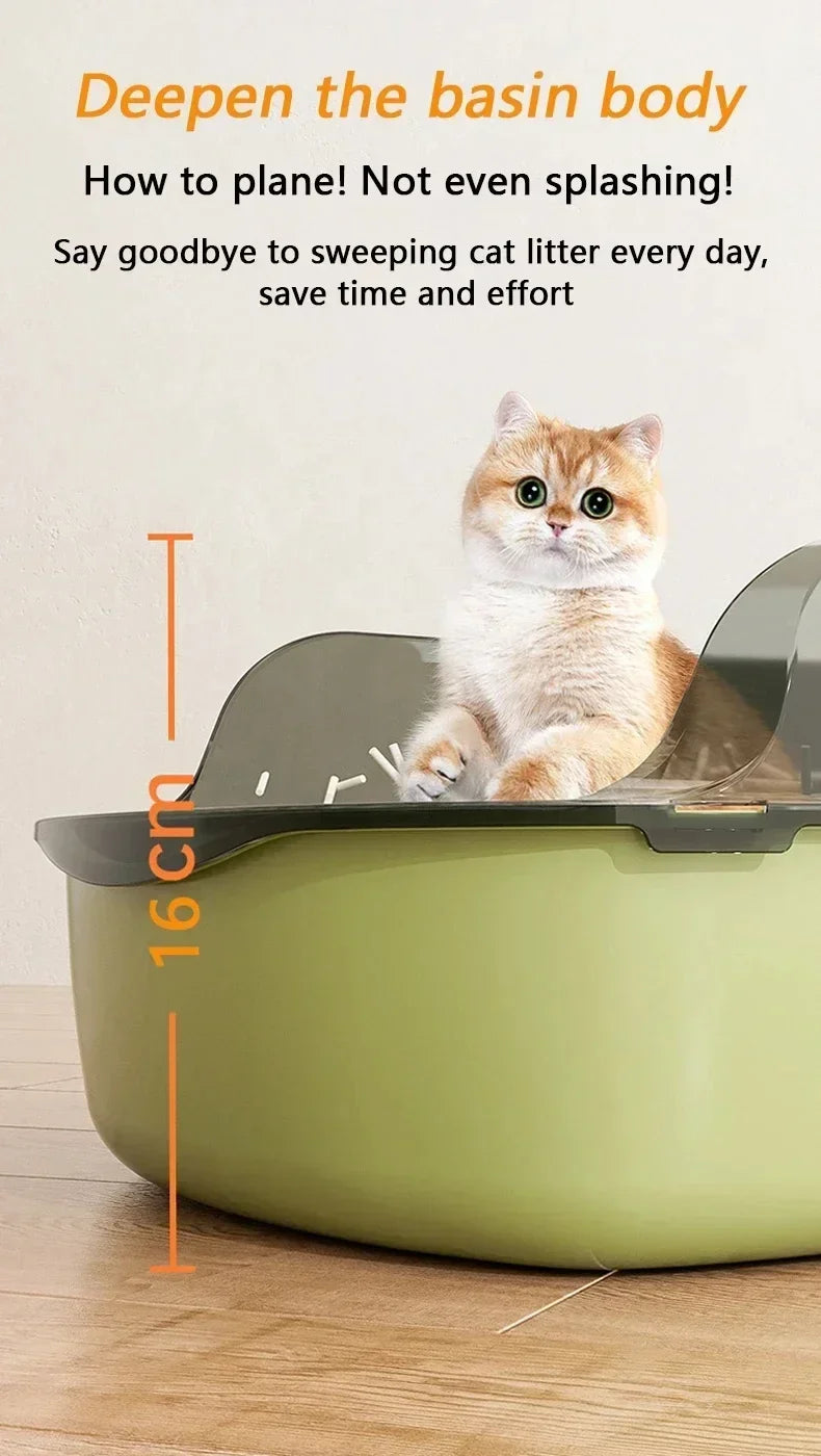 Cat Litter Box Cats Toilet Semi-enclosed High Side Splashproof Pet Bedpans with Litter Scoop Kitty Sandbox Cleaning Cat Supplies