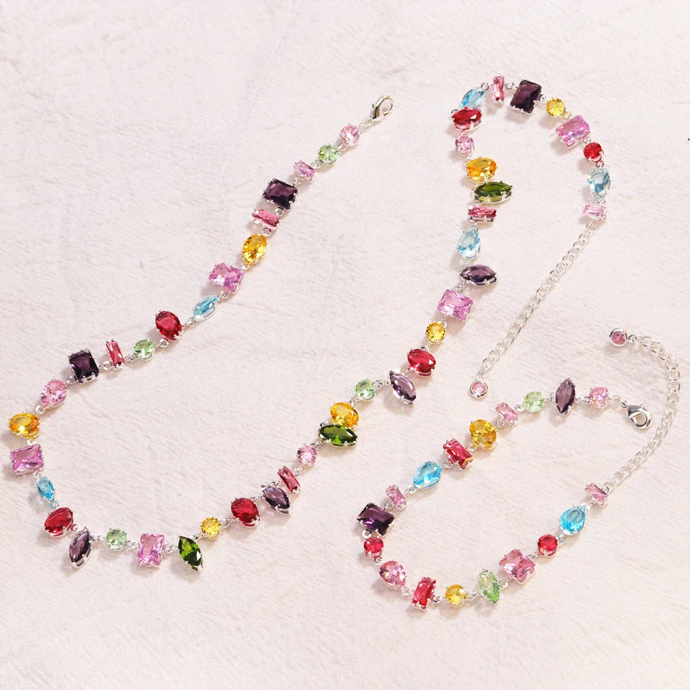 Brand 18K Gold Plated New Luxury Colourful Crystal Zircon Necklace For Women Fashion Party Jewelry Accessories Ladies Jewellery