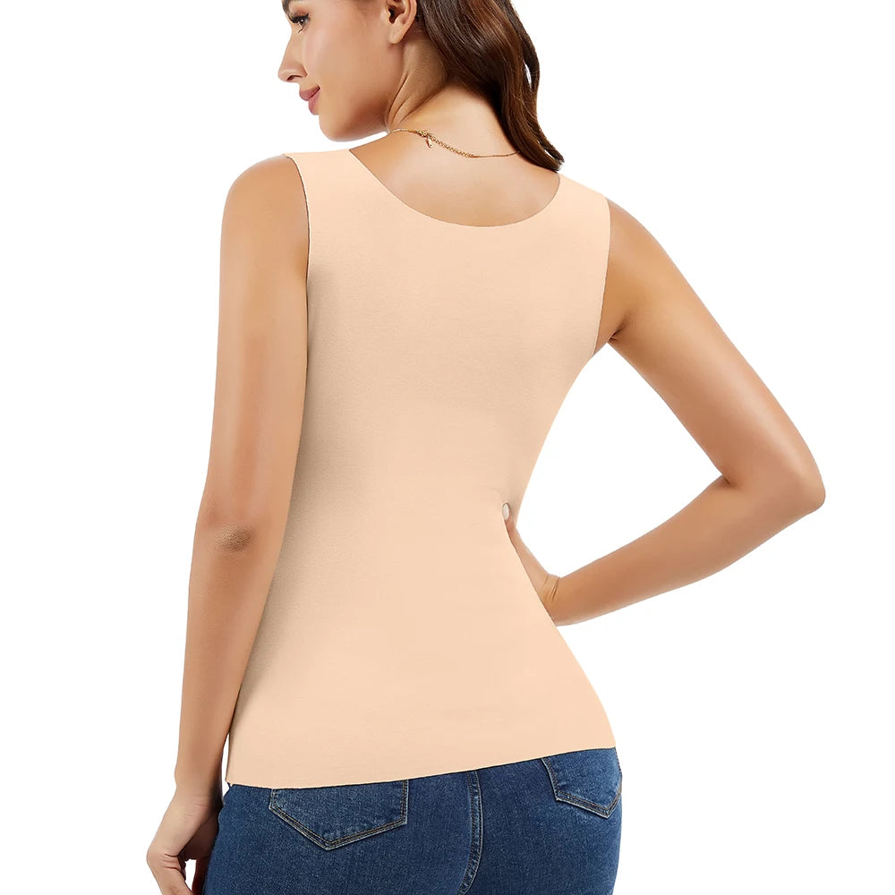 Thermal Tank Top Women's Fleece Lined Thermal Sleeveless Wide Shoulder Straps Warm Undergarment Winter Base Layer Clothing