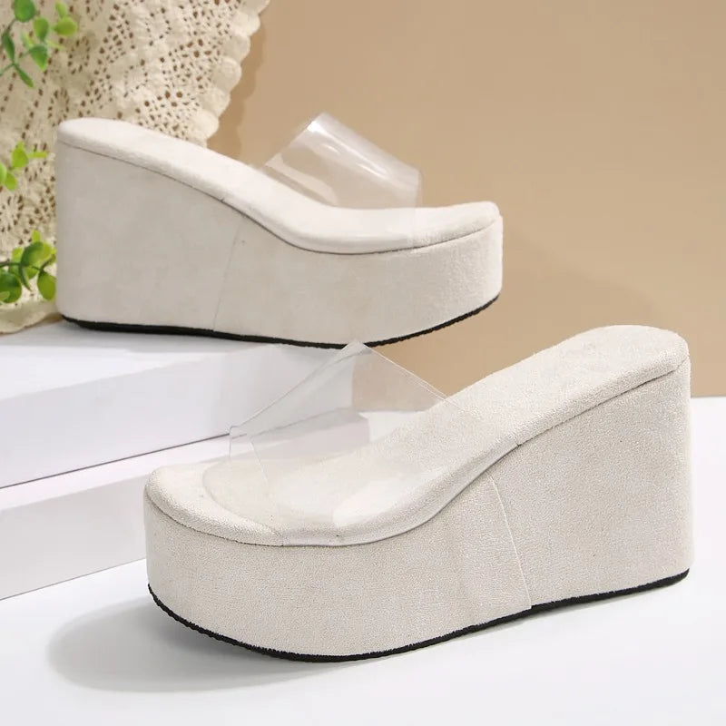 2025 Fashion Elegant Heels Casual Slippers for Women New Summer Comfortable Round Toe Thick Sole Banquet High Heels for Women