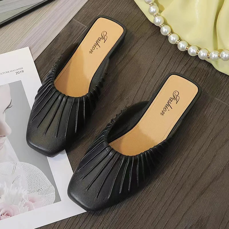 Women's Summer Outdoor Wear Pointed Toe Faion Mule Slippers Flat Bot f Cover Single oes mat Sle Daily Use ...