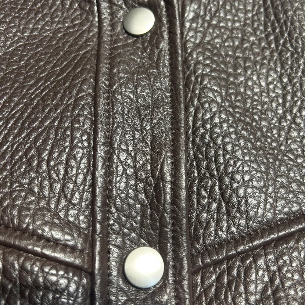 Grained Vintage Leather Jacket Women High Quality Genuine Sheep Leather Coat 2025