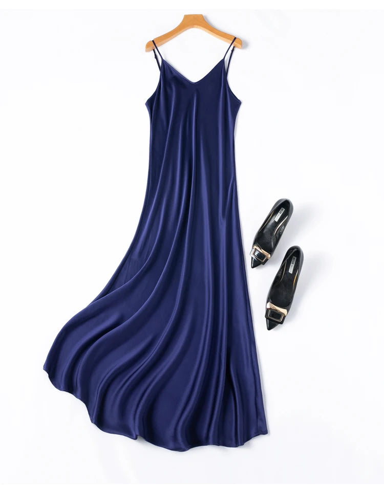 Tcyeek 100% Natural Mulberry Silk Long Dress 21MM Real Silk Summer Dresses for Women 2026 Elegant Dresses Womens Clothing Платье