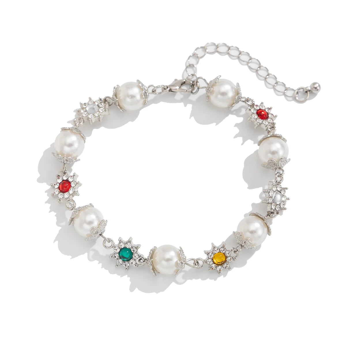 KunJoe Creative Shining Inlaid Rhinestones Imitation Pearl Bracelet for Men Fashion Statement Hand Bracelet Male Street Jewelry