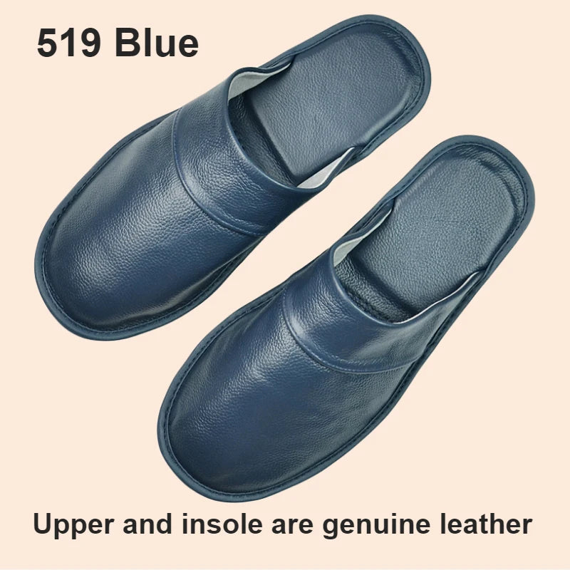 Genuine Cow Leather Slippers Homes in indoor slipper Spring Autumn summer men women elderly non-slip casual single Slides shoes
