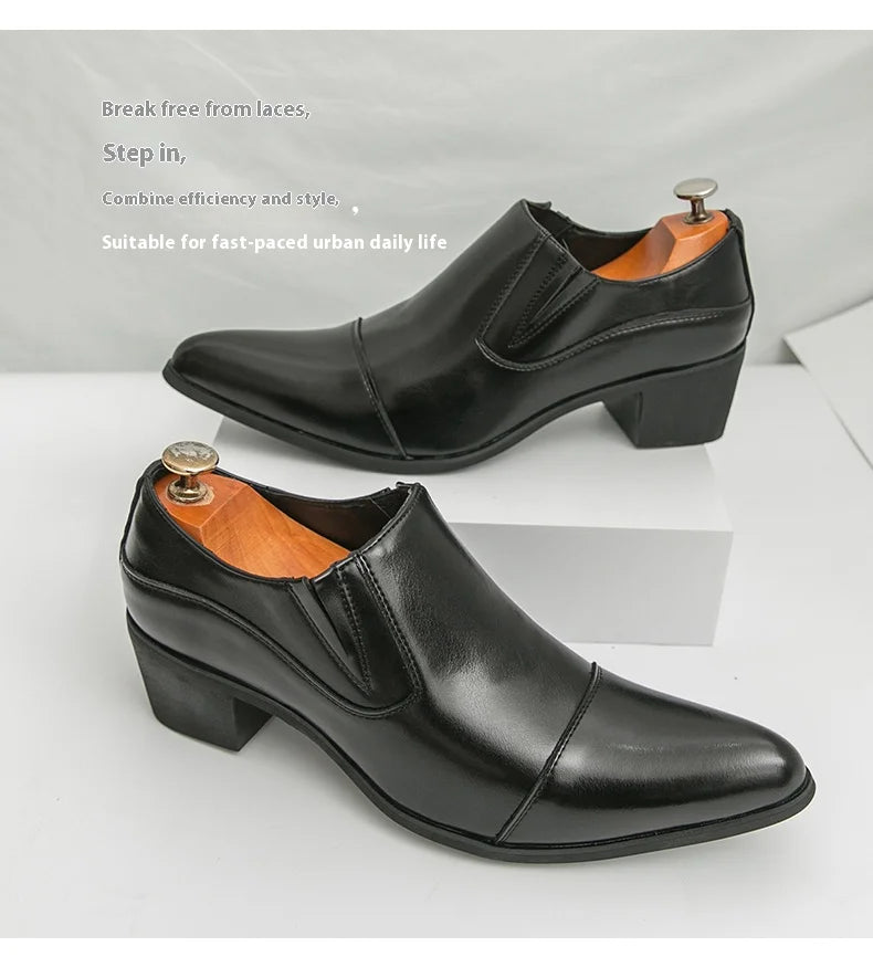 Black/Brown High-heeled Men's Shoes High-quality Dress Shoes Leather Non-slip Business Party Wedding Height Increase Men Loafers