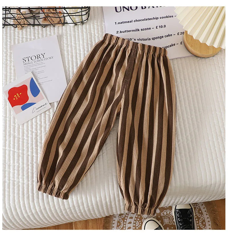 Summer Kids Casual Pants 1-6Y Simple Boys Grid Sweat Pants Korean Loose Thin Children Striped Letter Trousers