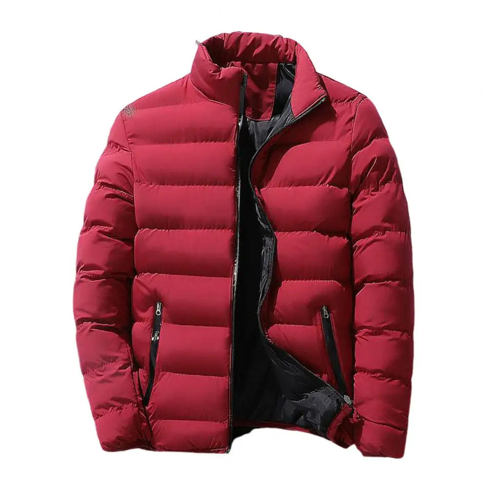 Men Parkas Autumn Winter Thickened Padded Coat Stand Collar Loose Zipper Pockets Jacket Men Overcoat Thick Warm Cotton Coat