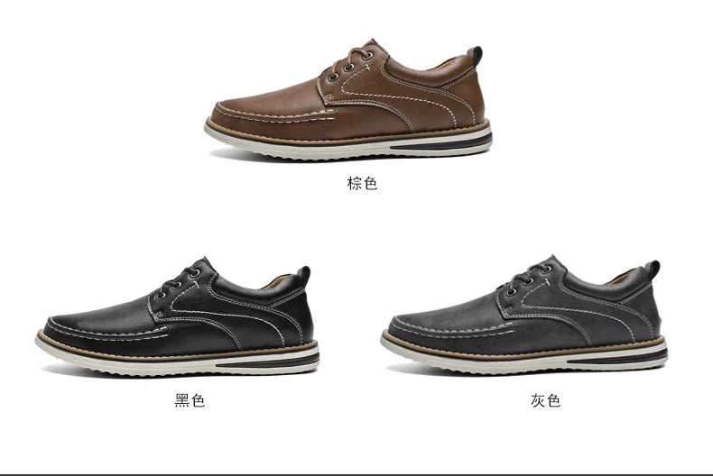 Men Genuine Leather Casual Shoes Fashion Business Leisure Shoes Lace-up Loafers