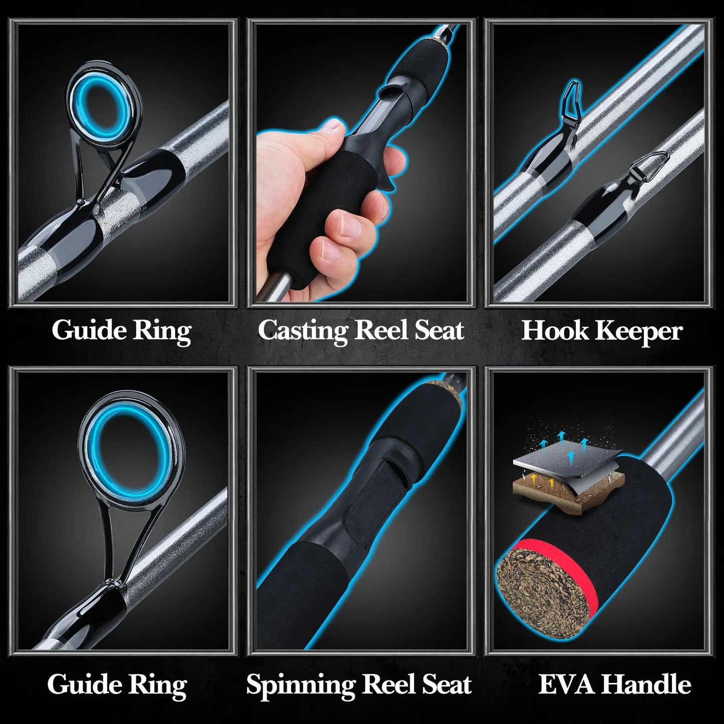 Sougayilang 5 Section Spinning Casting Fishing Rod 1.8M Ultralight Weight Carbon Fiber Poles for Travel Freshwater Fishing Pesca