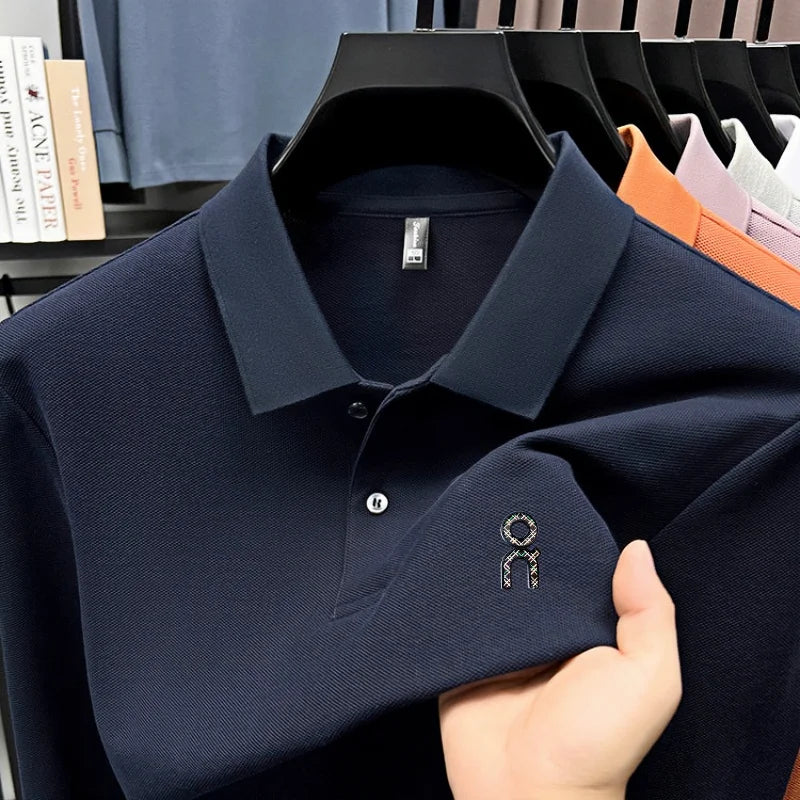 100% pure cotton polo shirt long sleeved men's brand fashionable embossed T-shirt sports breathable spring autumn casual new top
