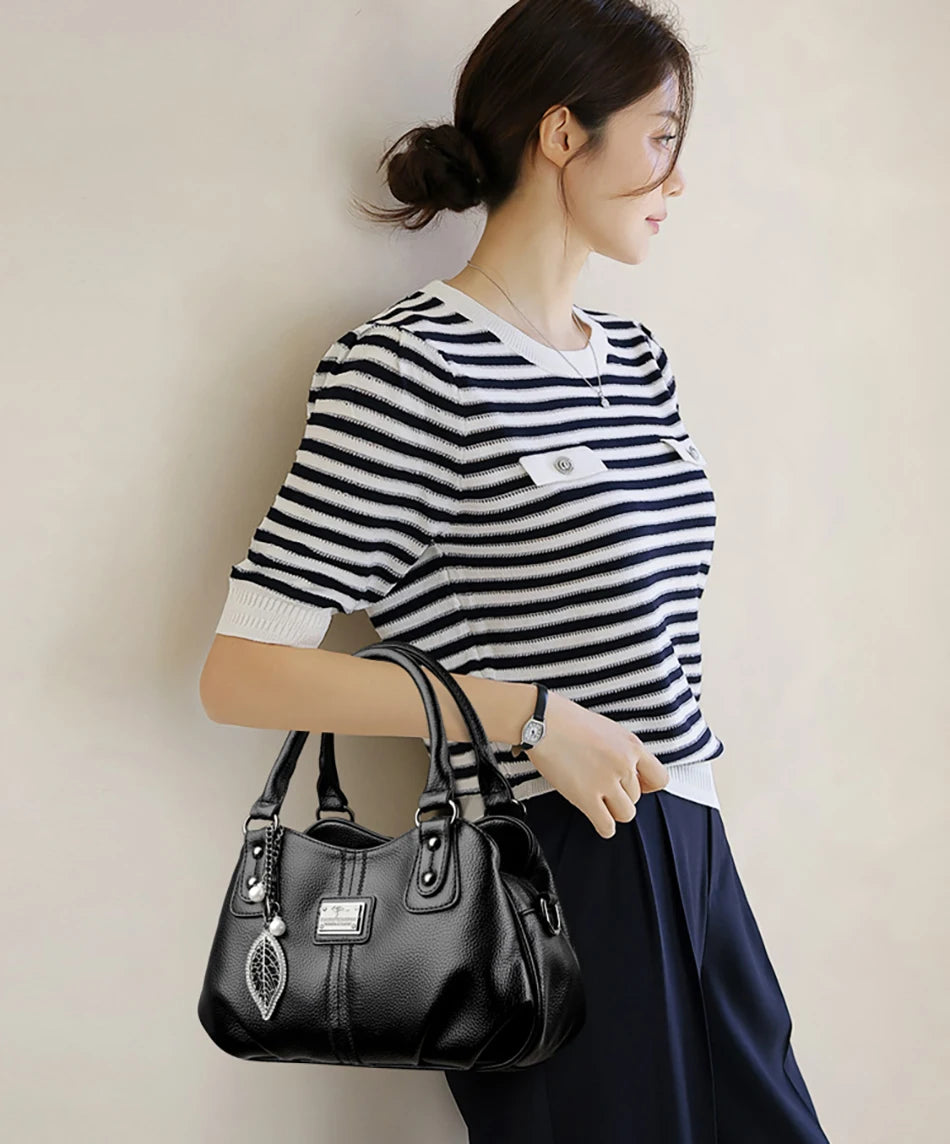 2024 New 3-layer Large Capacity Women Tote Bag Fashion Women's Trendy Shoulder Bags High Quality Soft Leather Female Handbag Sac