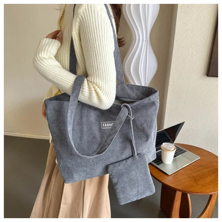 Ladies' handbag, corduroy ladies' shoulder bag, daily commuting tote bag, shoulder bag with small bag