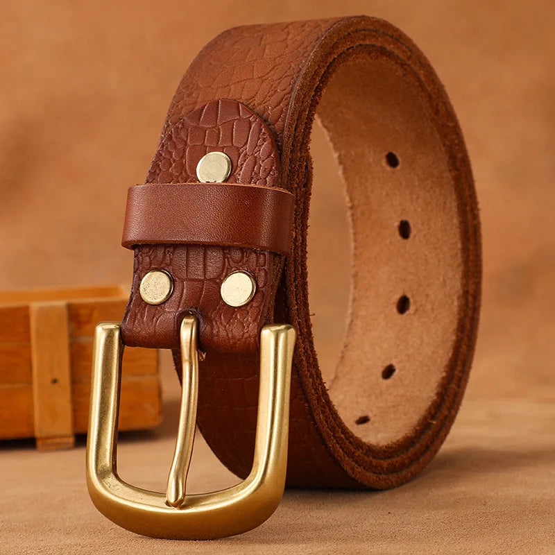 Genuine Leather Belt Men Luxury Strap Male Fashion Pure Cowhide Copper Buckle Wild Classic Retro Pin Buckle High Quality