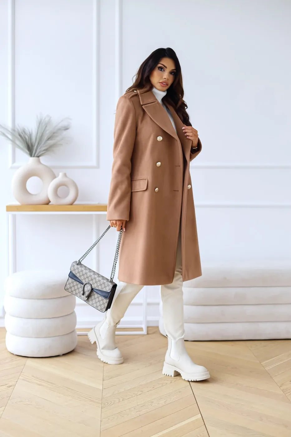 Suit woolen coat senior sense 2024 autumn and winter new double-breasted shoulder slimming Korean version of woolen coat