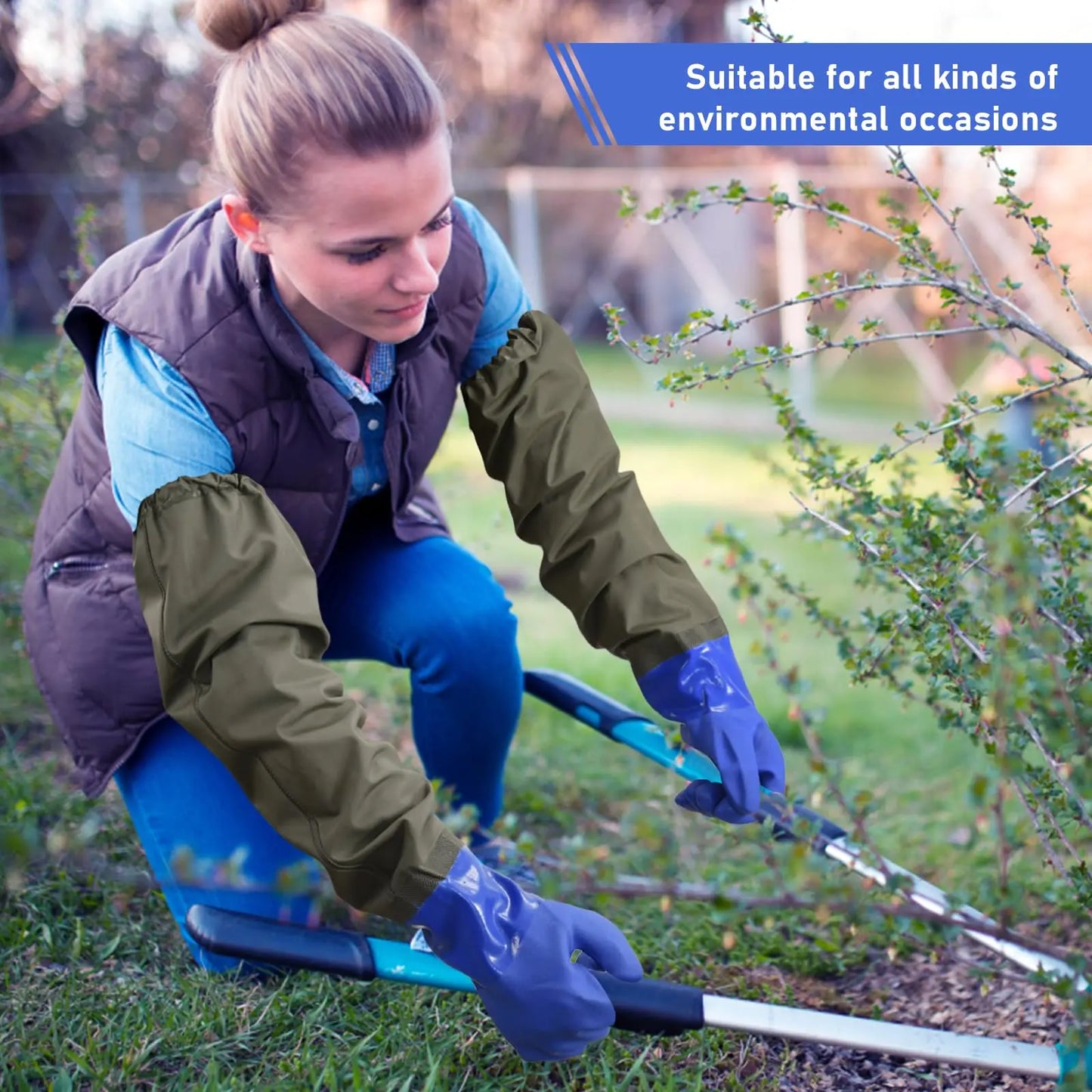 1Pair Long waterproof gloves, long chemical gloves Household cleaning, gardening work，reusable, padded cotton lining/acid and oi