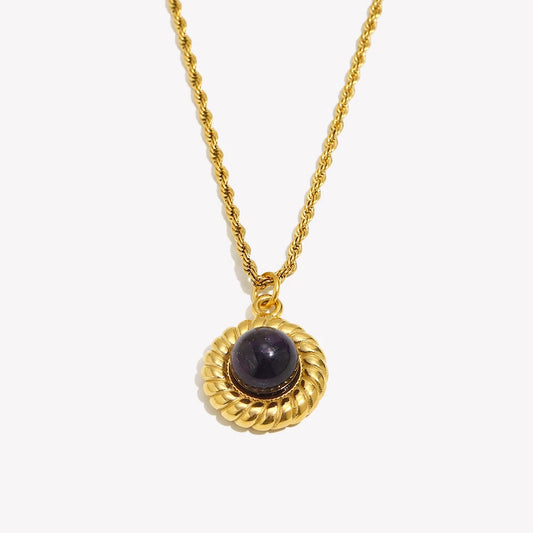 E.B.belle   Elegant Natural Stone Black Carnelian Lapis Lazuli Amethyst Simulated Pearl Pendant Necklace Rope Chian Necklace
