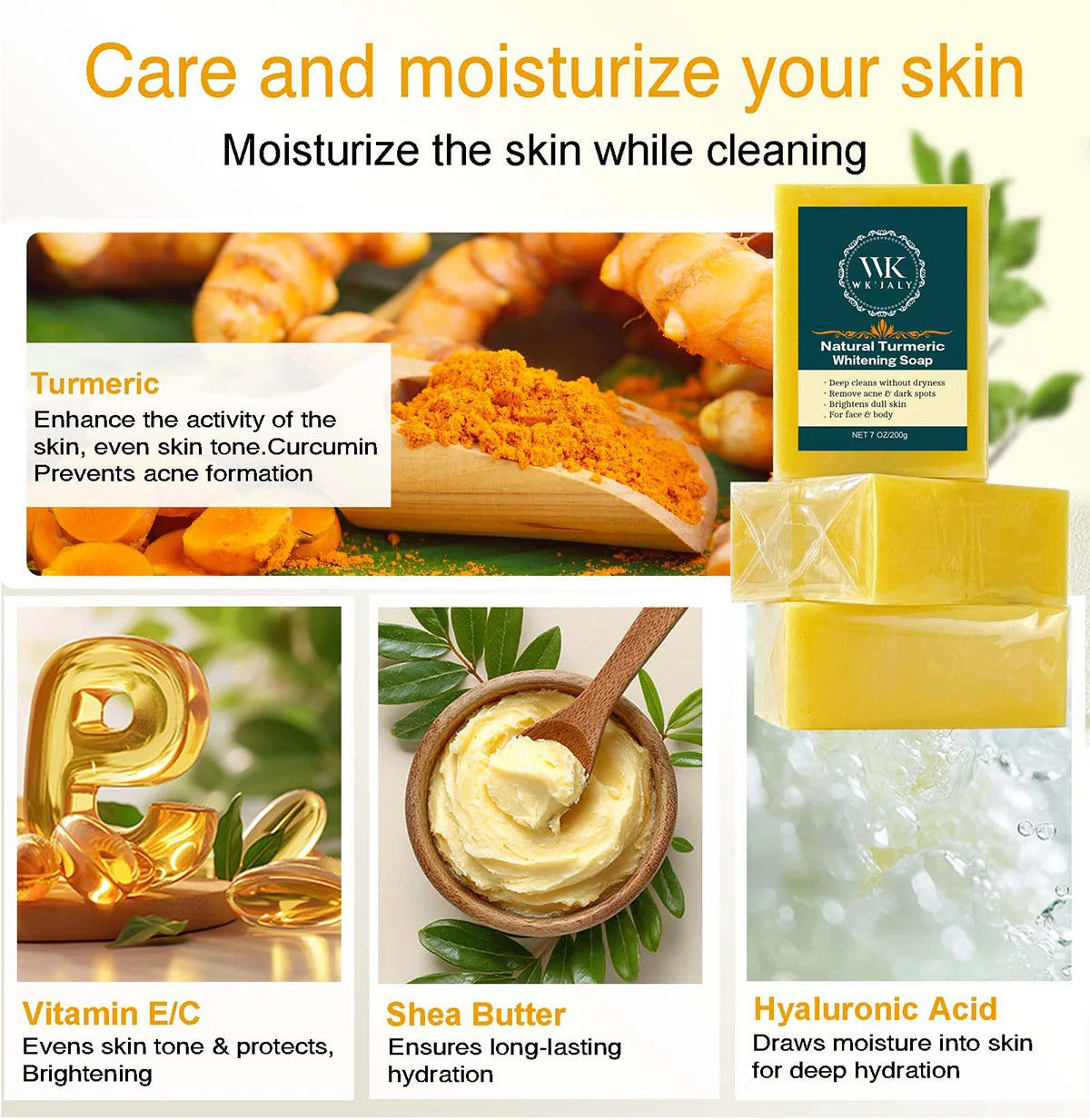 WK JALY Whitening Skin Care Set, Moisturize With Collagen, Glutathione, Natural Turmeric, Remove Acne, Dark Spot, Even Skin Tone