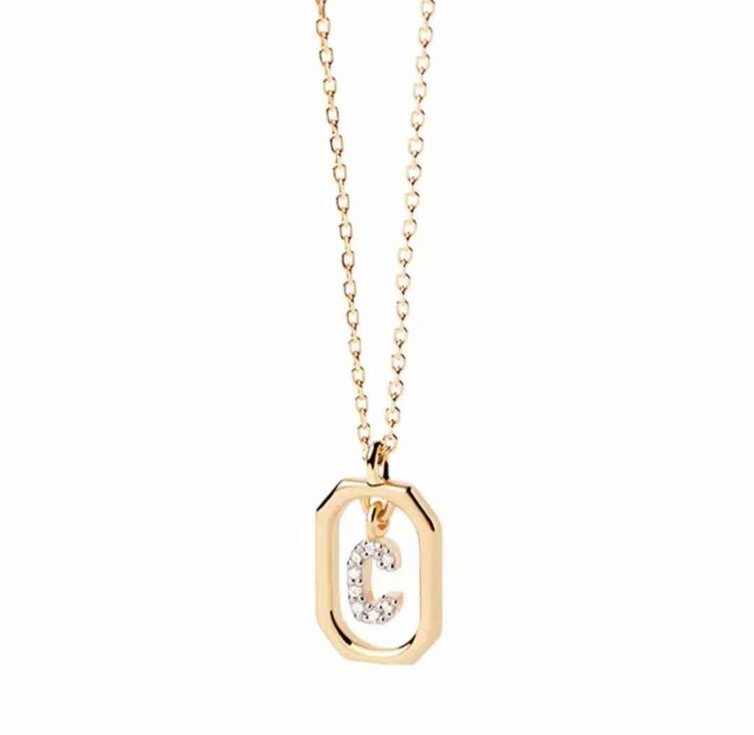 925 Sterling Silver Letter Necklace with 26 English Letter Zircon Pendant Geometric Design Personalized Necklace Luxury Jewelry