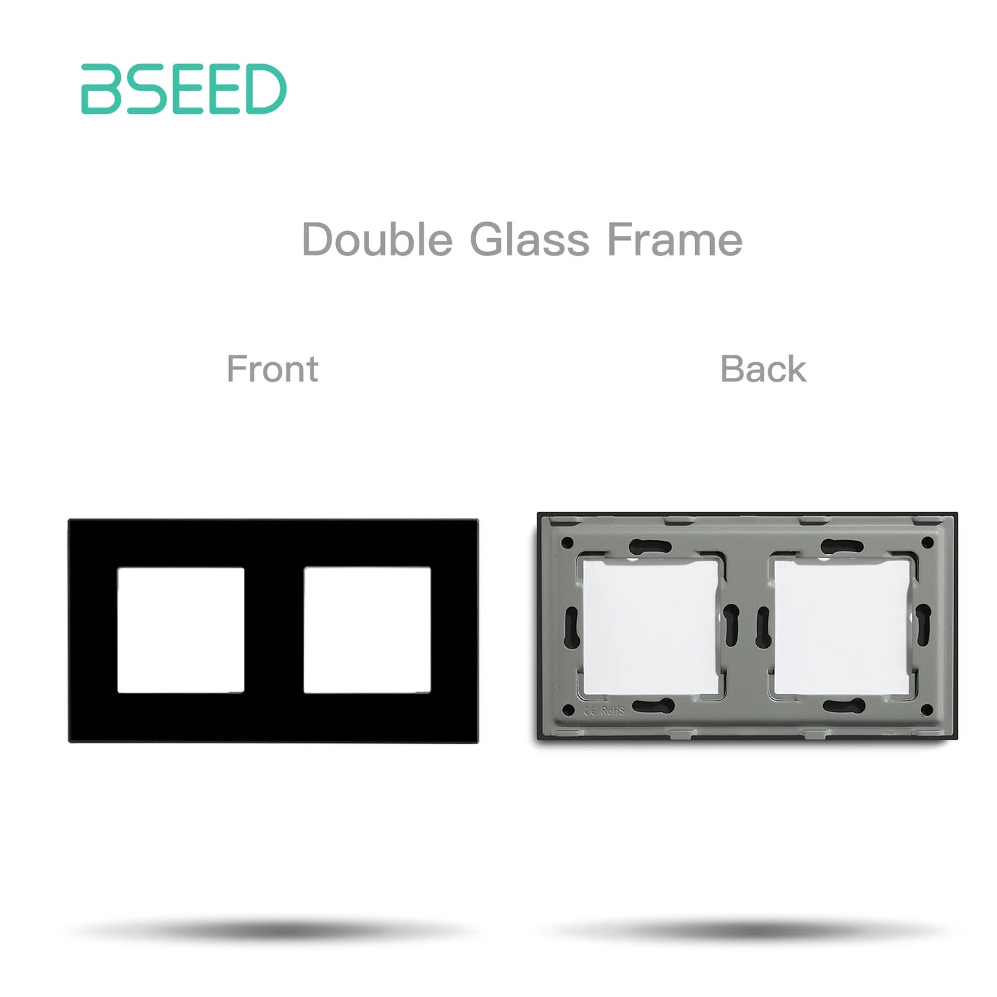 BSEED Only Glass Frame Panel Single Double Frames Wall Socket Triple Four Frames DIY Part with Metal Frames White Black Golden