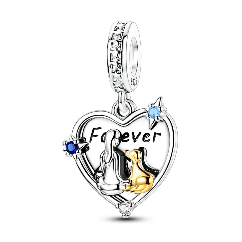 925 Sterling Silver Girl Holding Dog Charms Beads Fit Original 925 Bracelet Making Gift for Woman Jewelry Diy Fashion Pendant