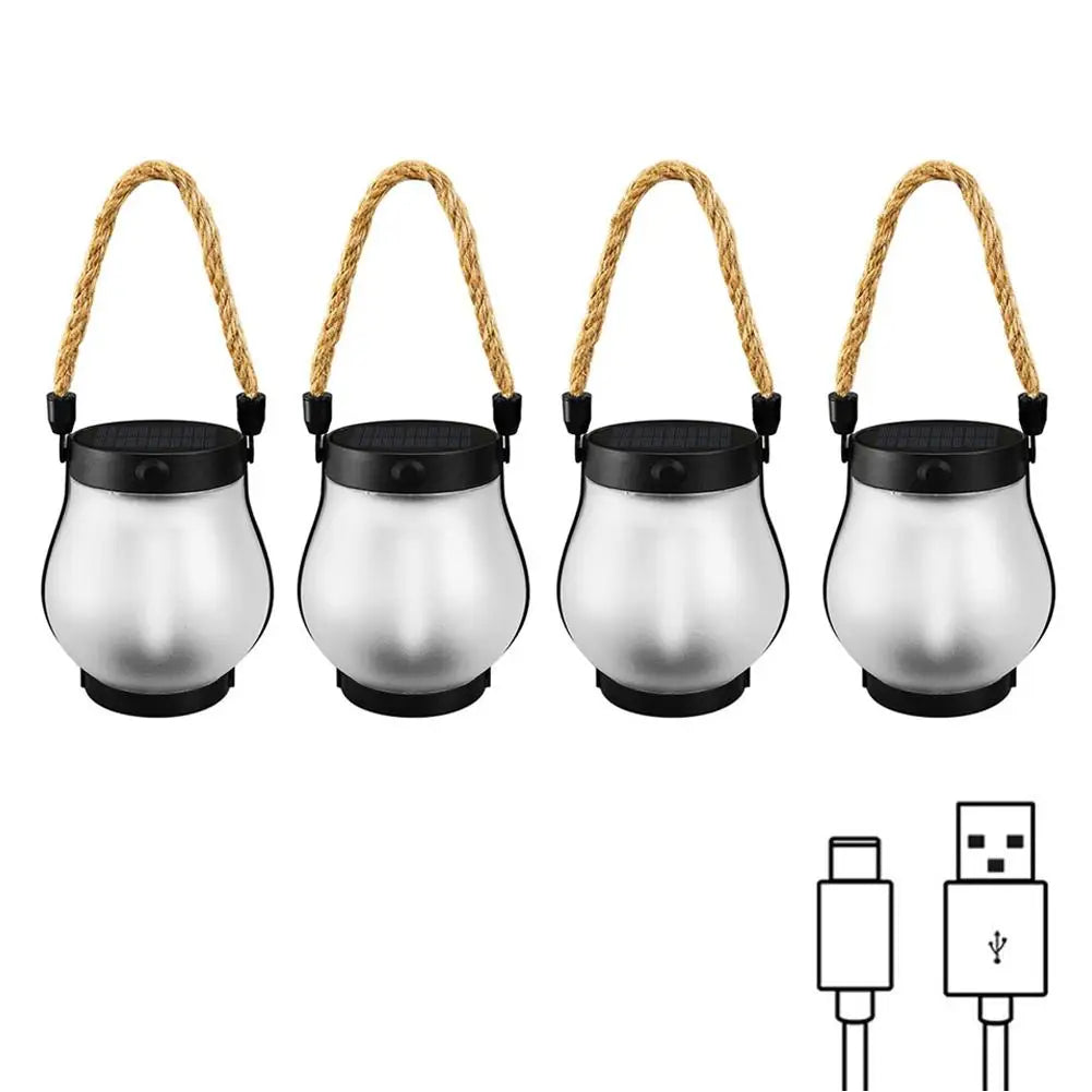 Solar Lanterns Outdoor Waterproof With Realistic Flickering Flame, Dual Charging (USB/Solar) For Yard Patio Garden Porch Decor